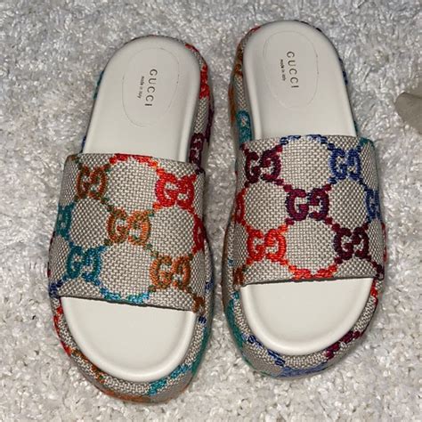 gucci platform rainbow slides|Gucci platform slides poshmark.